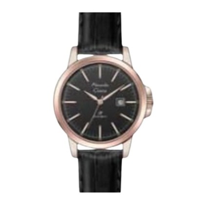 Alexandre Christie ALCW1008LDLRGBA Black Dial Rose Gold Case Leather Strap Analog Women Watch